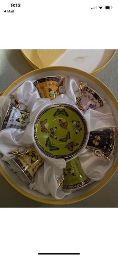classic Coffee tea butterfly espresso cups with saucers Set Of 6 - Picture 3 of 6