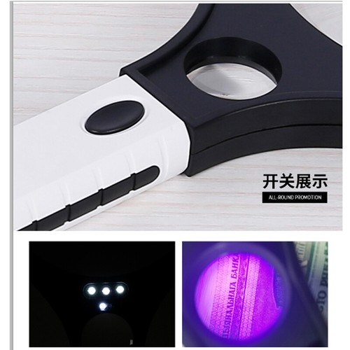 Hand-Held 2X/10X Loupe Lens Magnifying Glass Racket Shape Magnifier With 4LED UV - Picture 5 of 10