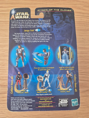VINTAGE STAR WARS ATTACK OF THE CLONES JANGO FETT SLAVE / PILOT #47 HASBRO BNIP - Picture 2 of 2