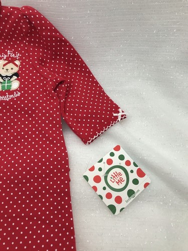 Little Me Girls 2pc My First Christmas Pajamas Footed Sleeper Santa Bear Baby 6M - Imagen 4 de 7