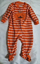 6m Carter's Just One You Halloween Baby Pumpkin Striped Footed Fleece Pajama