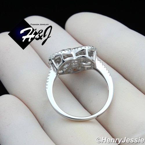 WOMEN SOLID 925 STERLING SILVER ICY BLING CZ 3D HEART SHAPE ENGAGEMENT RING*R185 - Picture 3 of 6