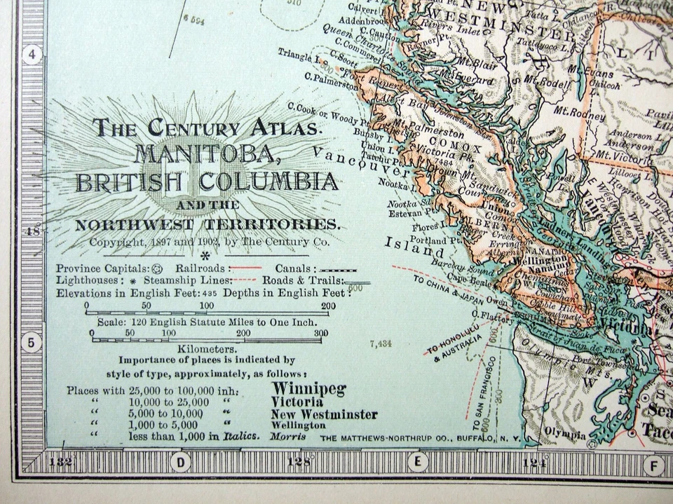 Western Canada - Mapa original de 1902 de The Century Company. BC AL SK MB Foto 2 de 2