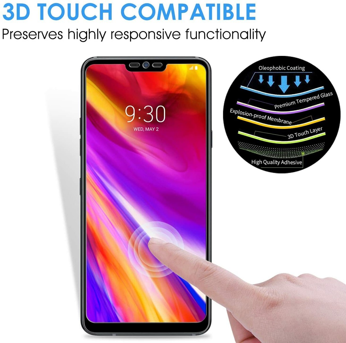 LG G7 ThinQ Screen Protector, 3D Curved Tempered Glass,9H Hardness