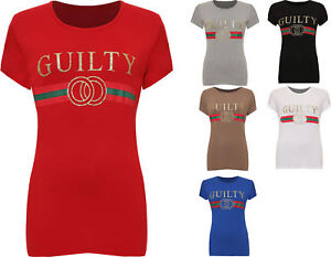 Women S Ladies Guilty Designer Casual Top Slogan Striped T Shirt Plus Size Ebay