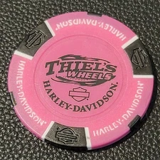 THIEL'S WHEELS HD ~ OHIO (Neon Pink/Black) Harley Davidson Poker Chip (CLOSED)
