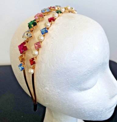H045 - Muti-coloured Dimante & Pearl Headband