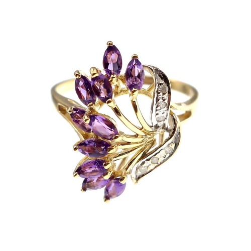10k Solid Yellow Gold Natural Amethyst and Diamond Ring Size 8 - 第 4/6 張圖片