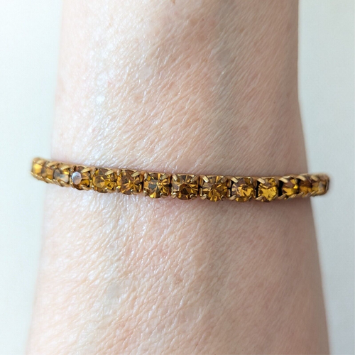 Expansion Stretch Bracelet Set Yellow Cognac Rhinestone Boho Layered Jewelry - Bild 2 von 5