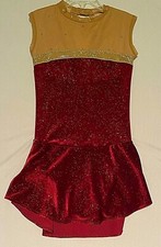 CustomMade Skating LEOTARD-CHILD MED-Burgundy Golden Shimmer VELVET-Crystals-NEW