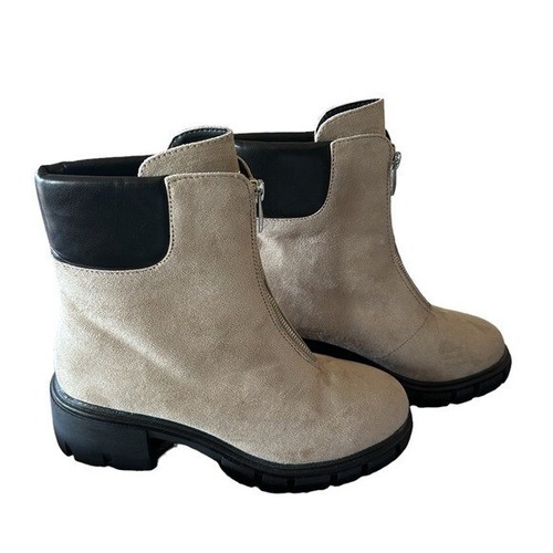 NEW ME TOO Sydnie Faux Suede / Leather Trim Boot Y2K Taupe SZ-9.5 Biker Modern - Picture 3 of 7
