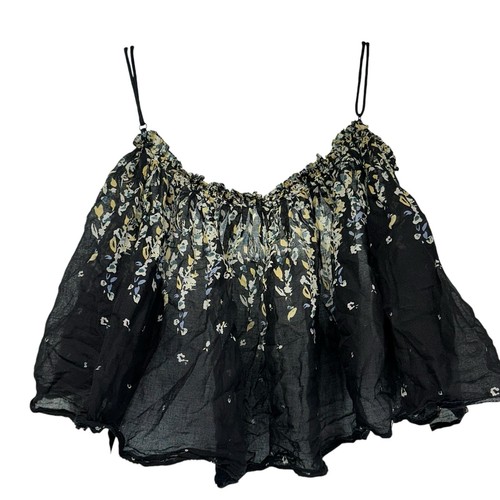 Free People Instant Crush Black Floral Cami Crop Top Cotton Boho Ruffle Size S - Picture 2 of 7