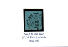 SARDINIA ( Italy ) Scott's 5 ( 1v ) 20c King Victor Emmanuel F/VF Used ( 1853 ) 