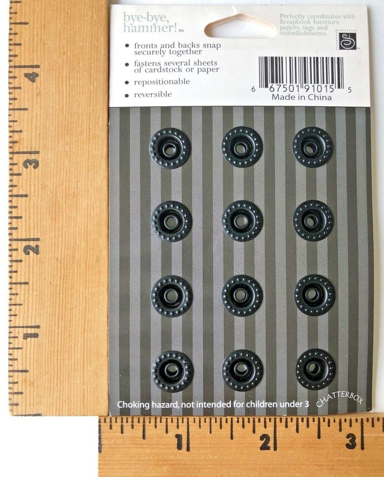 Chatterbox Scrapbook Rivets package of 12 Black Round Snap-on Fasteners ...