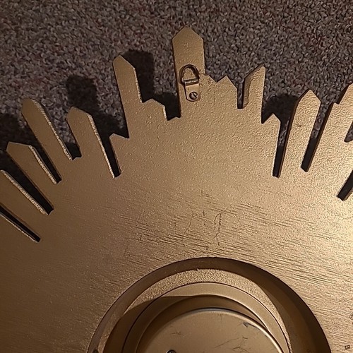 READ Mid Century Syroco Starburst Large Wall Clock Gold Sunburst Germany No Key - Picture 11 of 18