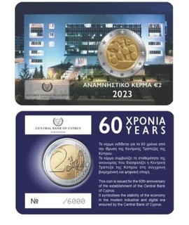 2 Euro Zypern 2023 60 Jahre Zentralbank in Original Coincard
