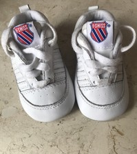 K-Swiss Infant Baby White Leather Crib Shoes  Trainers Size 2.5 Infant 6+ Months