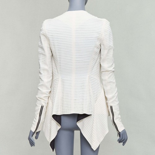 rare GARETH PUGH 2009 Runway cream black plisse silk draped biker IT38 XS - Picture 5 of 9