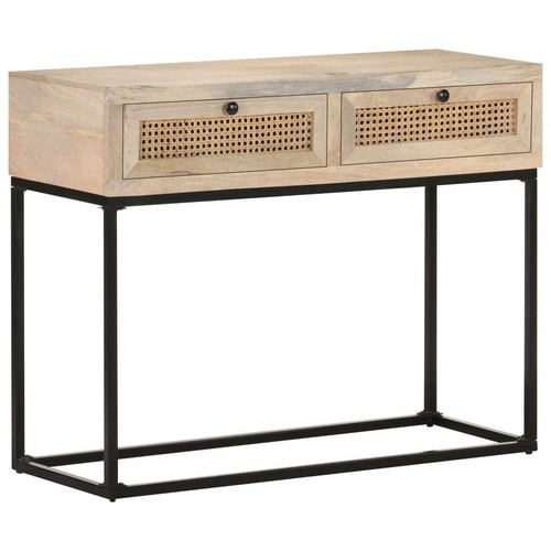 NNEVL Console Table 100x35x76 cm Solid Mango Wood and Natural Cane - Picture 10 of 10