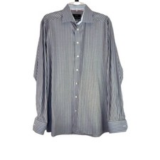 Size 16/ 41 Eton Long Sleeve Button Down Shirt Vertical Stripe Contemporary Fit