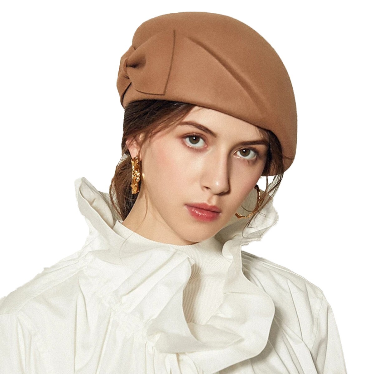 Wool Felt Beret Fascinator Hats For Women Formal Elegant Pillbox