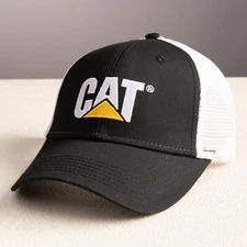 NEW - Authentic Caterpillar CAT logo Black/White Mesh Hat Cap