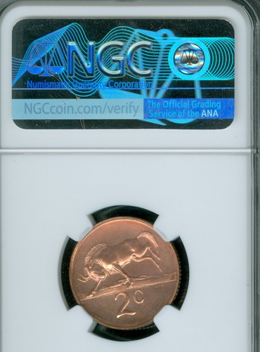 1966 SOUTH AFRICA 2 CENTS ENGLISH NGC MS66 RD MAC FINEST PL & SPOTLESS * - Picture 2 of 2