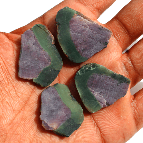 4 Pcs Natural Watermelon Ruby Matching 28.8mm-35mm Rough Slice Loose Gemstones - Picture 2 of 13