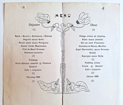 1905 MENÜ Ausflug Gesellschaft der Architekten von Touraine und Anjou