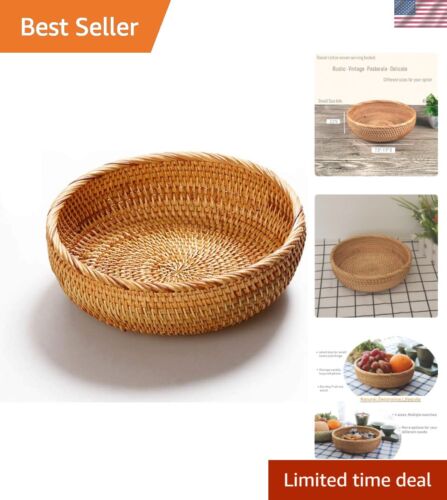 Versatile Natural Rattan Wicker Basket - Small 7.9-Inch Fruit and Bread Tray