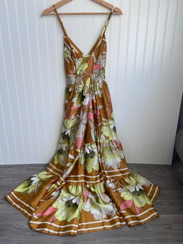 Gryegrass Maxikleid Damen Größe Small Farbe hellbraun Blumenmuster ärmellos, tropisch - Bild 5 von 5