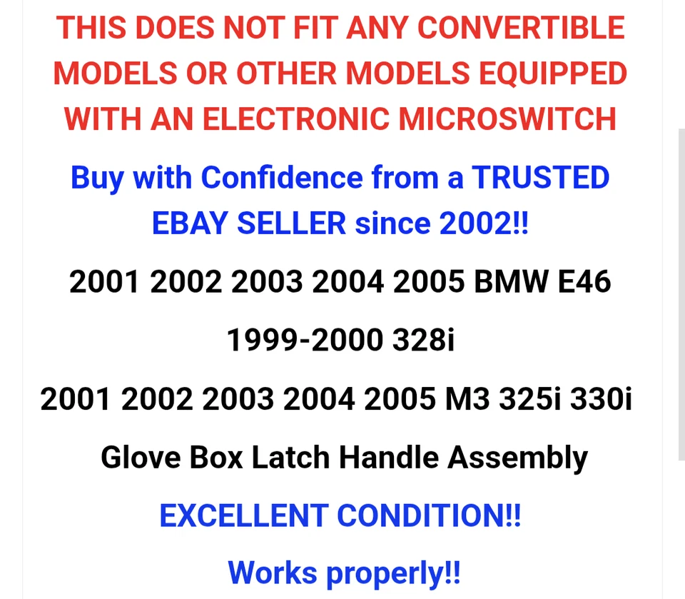 ✅ Conjunto de manija de pestillo de guantera OEM 2001-2005 BMW E46 M3 325i 328i 330i ¡BONITO! Foto 3 de 4