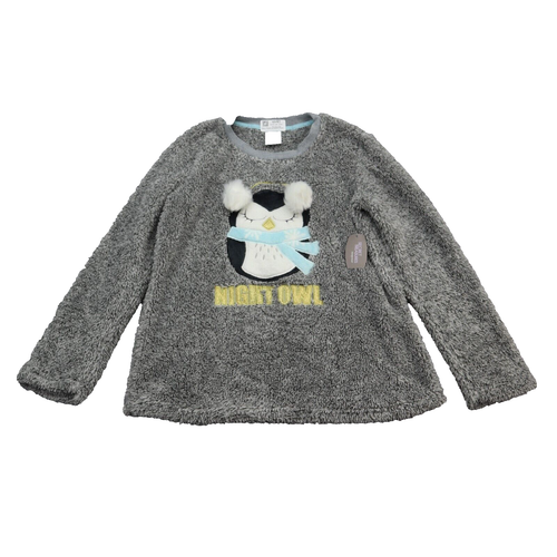 Secret Treasures Shirt Girls Small 4/6 Gray Plush Pajamas Night Owl Sleepwear