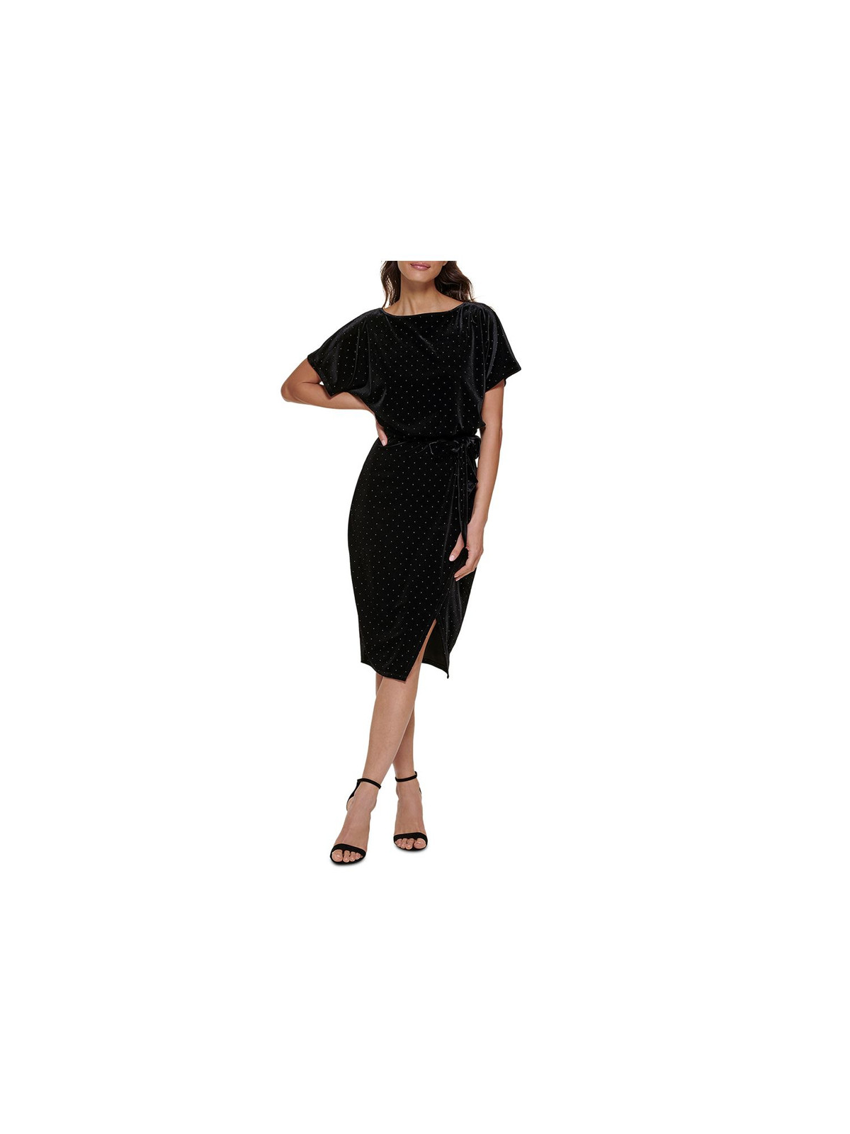 KENSIE DRESSES Женское черное платье-футляр с поясом и шипованной подкладкой с коротким рукавом XL