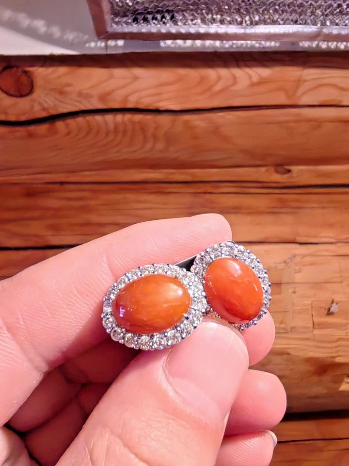 $350+ GRAN NARANJA JADE Hoja de Jadeíta Colgantes Plata 925 Pendientes con Incrustación de Diamantes Foto 4 de 4