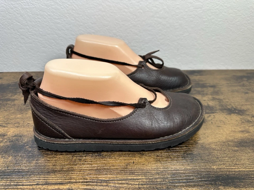 Sapatos medievais renascentistas chinelos terra nativa EUA 8 feitos à mão couro marrom - Imagem 3 de 4