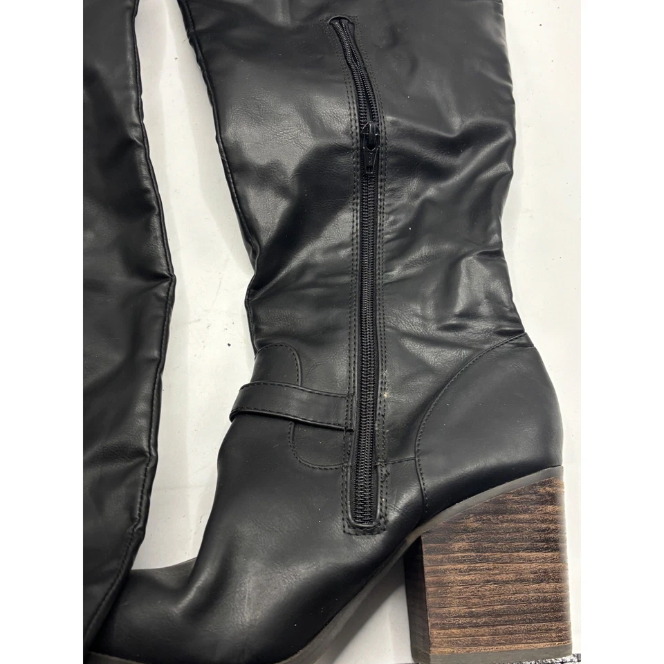 Botas hasta la rodilla Material Girl Modiana negras imitación cuero tacón para mujer talla 10M Foto 3 de 4