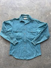 Vintage Teal St. John s Bay Chamois Cloth Flannel Button Up Size M Made In USA