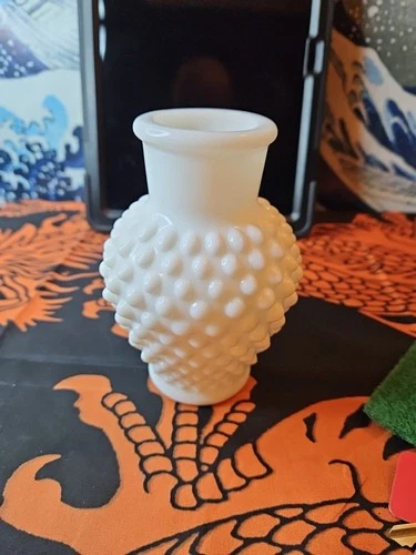 Vintage White Milk Glass Vase Hobnail pattern 5 inches Tall- heavy