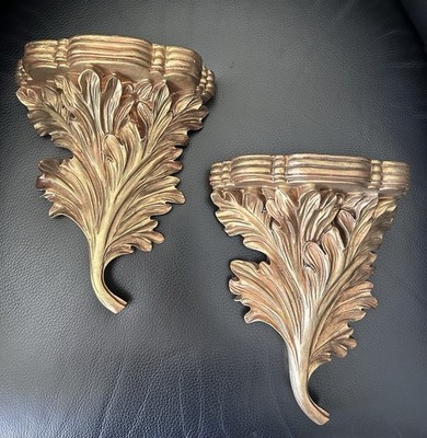 Pair Of Vintage Acanthus Leaf Wall Sconces Made Of Resin In A Bronze Finish