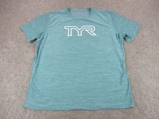 TYR Performance Athletic Shirt Mens 2XL Blue Short Sleeve Logo Gym Swim Tee Top