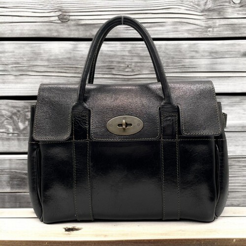 Mulberry Bayswater Satchel Handtasche Schwarz Leder Schultertasche Damen Tasche Boston - Bild 1 von 9