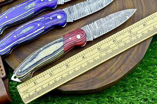 Set of 4 Custom Handmade Damascus Pocket Folding Knives - Folding knives, SN-991 - Picture 7 of 10