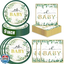 40 PCS Sage Green Baby Shower Disposable Tableware Set,Eucalyptus