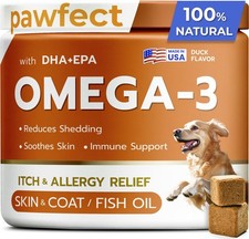 Fish Oil Omega 3 for Dogs - Itch Allergy Relief, 120 Chews, Treats