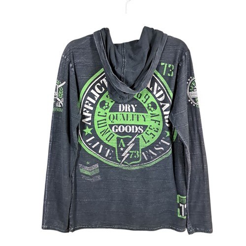 Affliction Buzo Button Collar Hoodie Men Medium Green Black Faded Grunge Baddie - Picture 2 of 11
