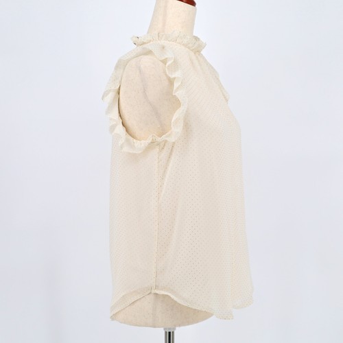 Michael Kors Women Bone/Gold Dot Mesh Casual Dewdrop Ruffled Blouse Top Size XS - Picture 3 of 5