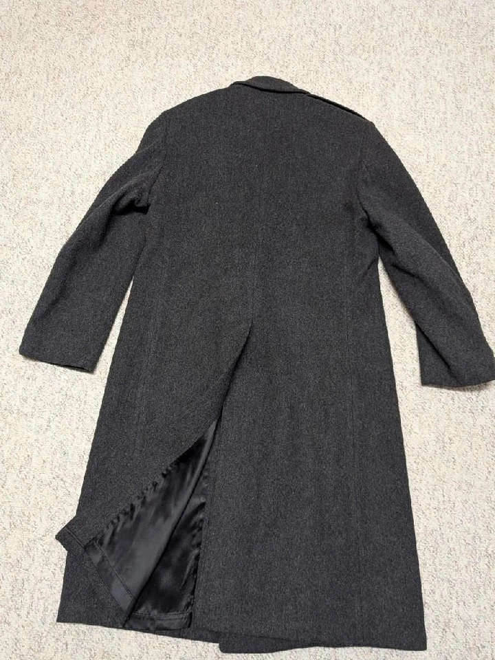 Винтажный США сделано FLANNEL двойной грудью 42R угольно-черный пальто куртка M - Изображение 2 из 4