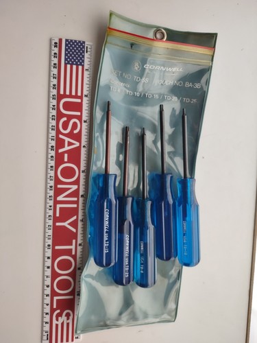 Cornwell USA TD-5S Torx Screwdriver Set Of 5, T8-T25 Transparent Blue Handle