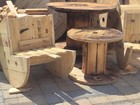 Rustic Round Wood Table Chair Bench Set Burnt Finish Brown bistro set Natural  — photo 6